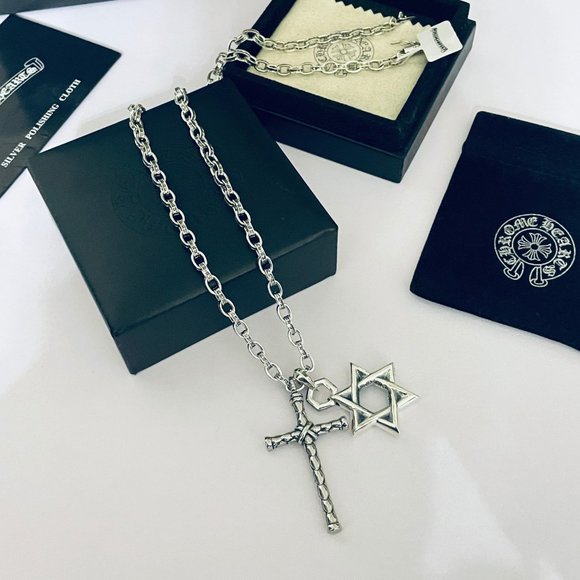 Chrome Hearts Vintage Hexagram ✡ Cross Double Pendant Alphabet Necklace main image 5